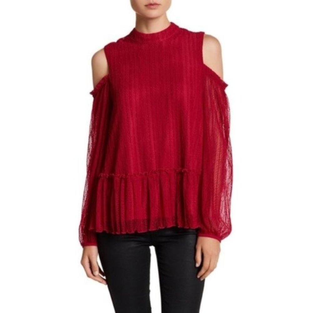 Ro & De Long Sleeve Cold Shoulder Lace Knit Blouse M